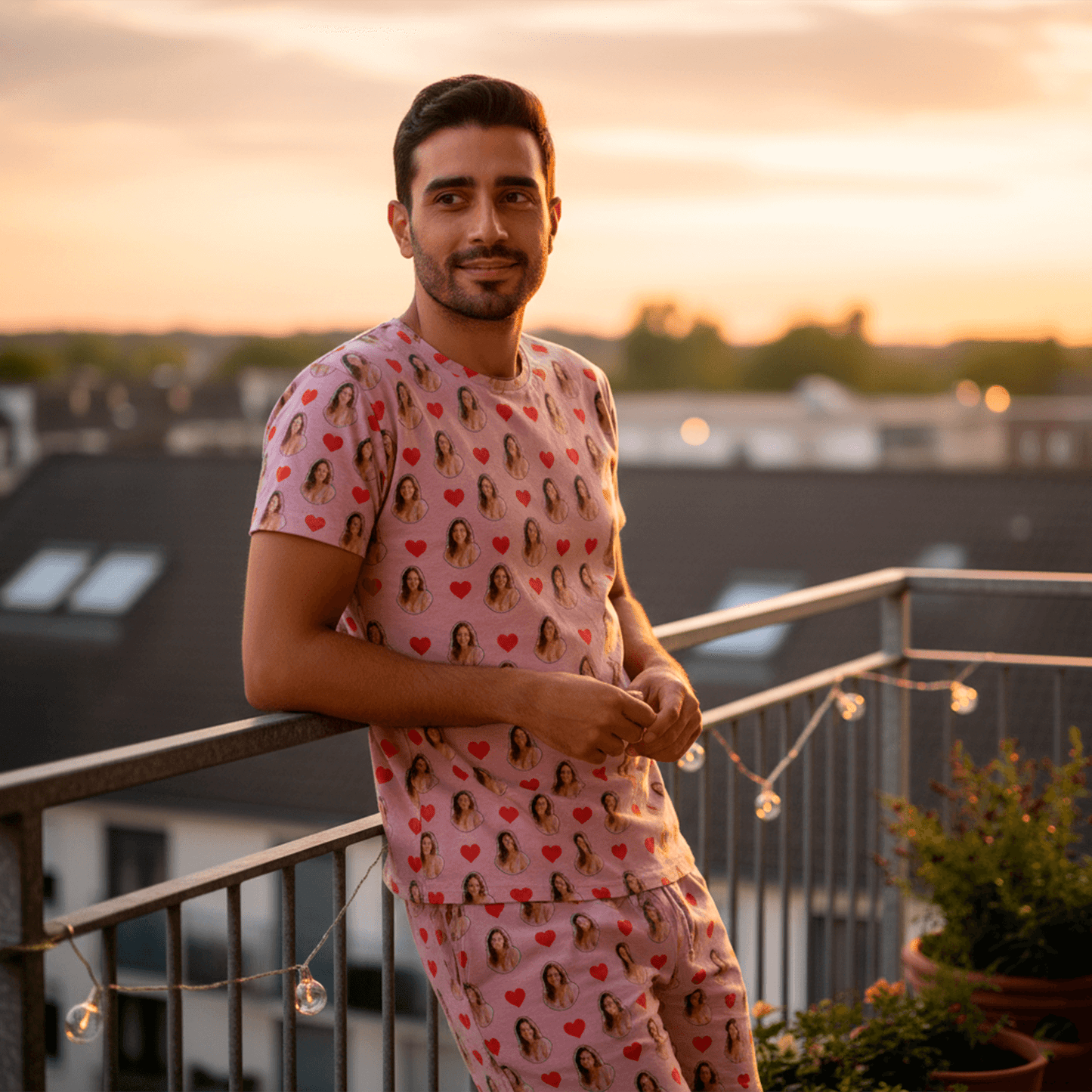 Pijama Masculino Personalizado Rosa com Fotos Presente Dia Namorados Personalização Visualização 3D