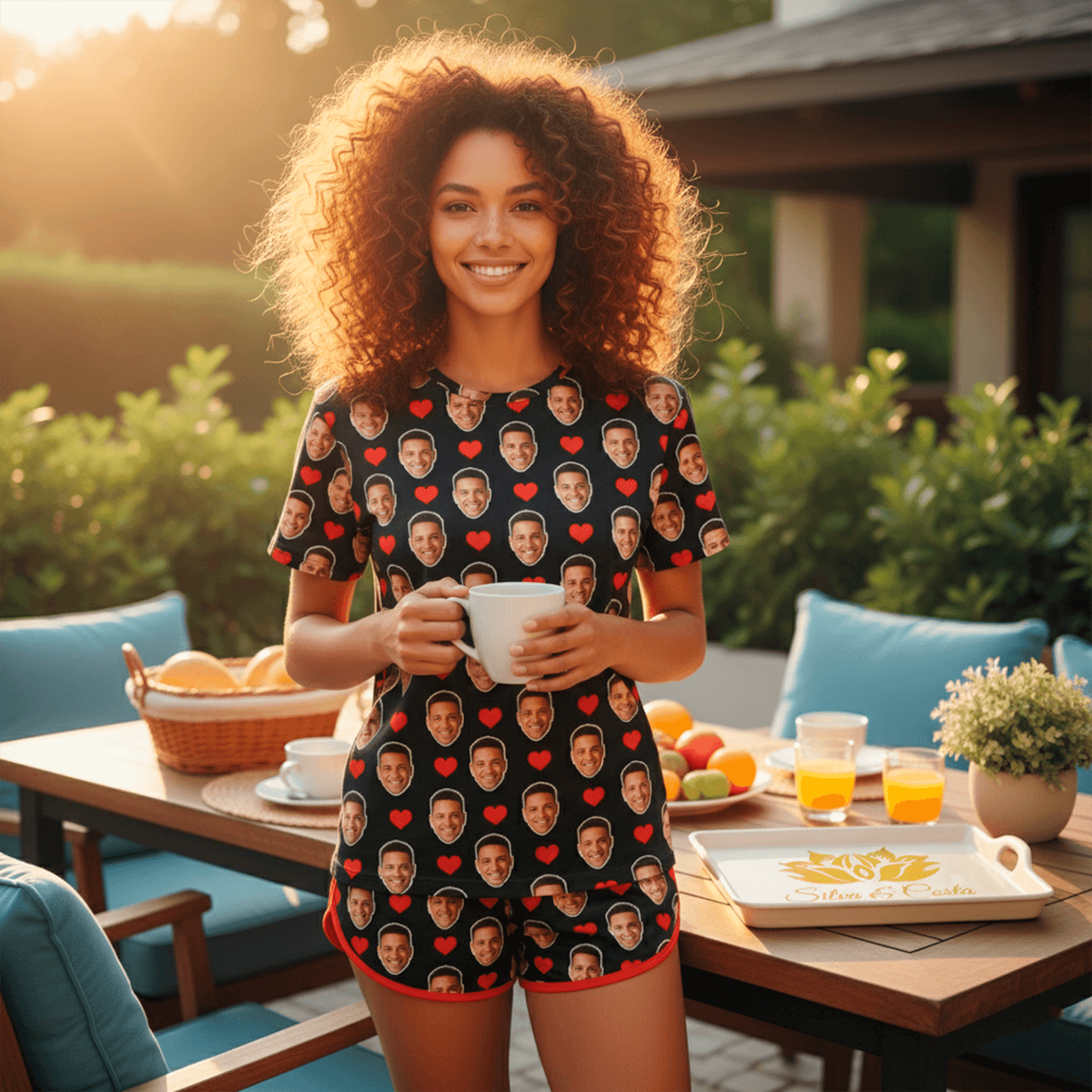 Pijama Feminino Personalizado Preto com Fotos - Presente Namorada Esposa