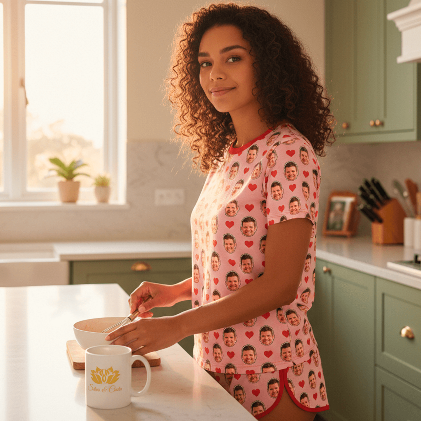 Pijama Feminino Personalizado Rosa com Fotos Presente Namorados Casal
