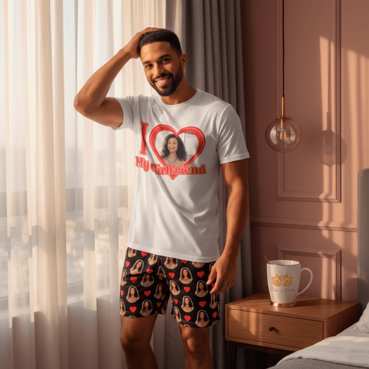 Conjunto Masculino I Love Personalziado com Foto presente casal namorados