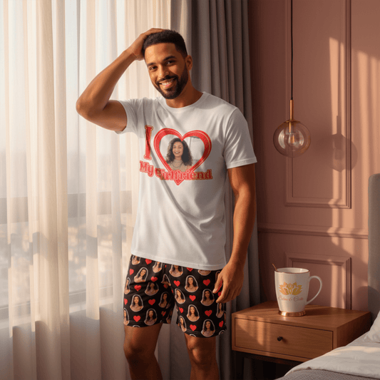 Conjunto Masculino I Love Personalziado com Foto presente casal namorados