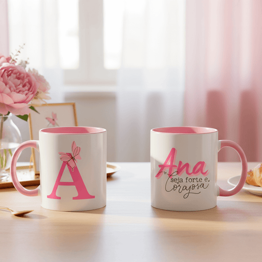 Caneca de Porcelana Com Inicial A e Nome ANA