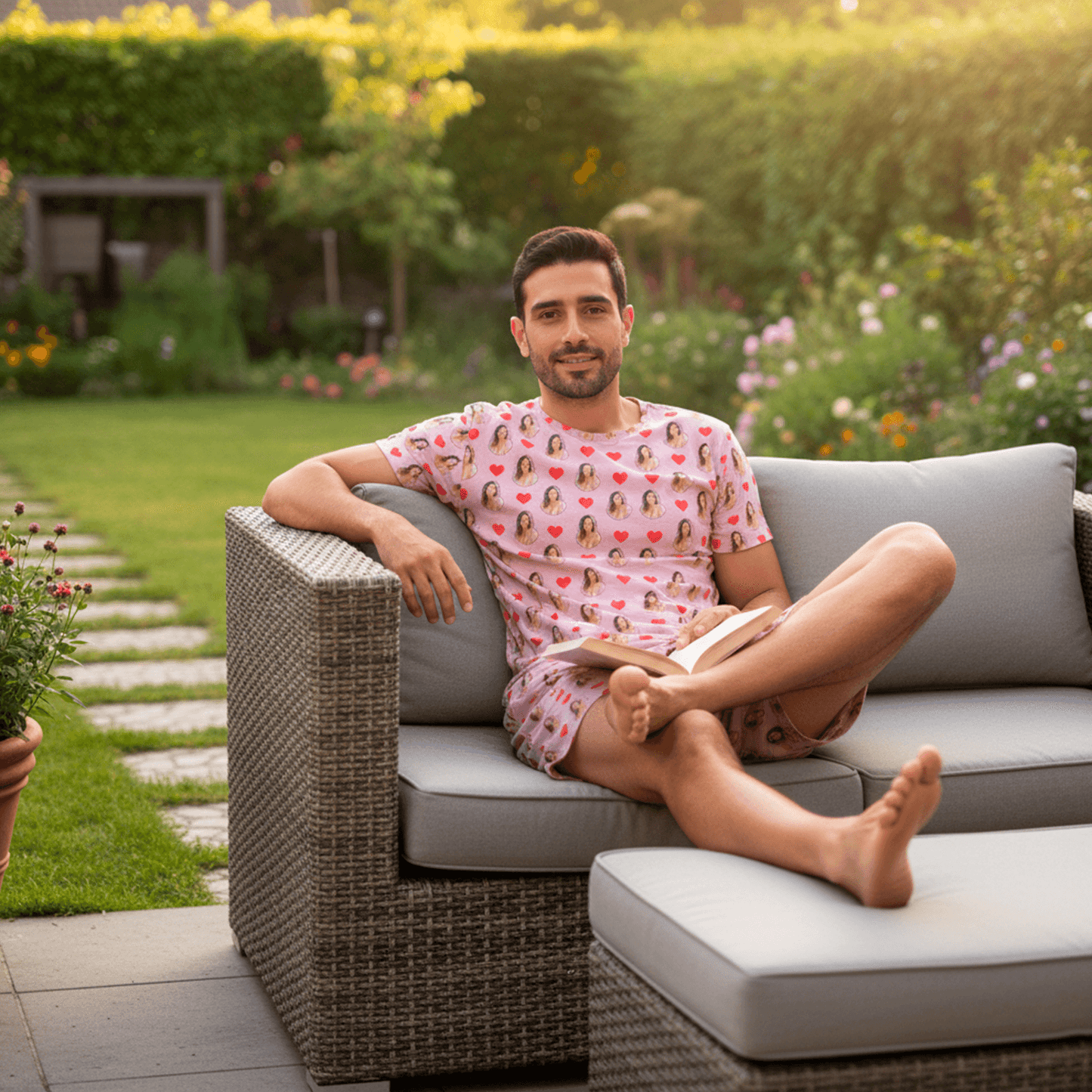 Pijama Masculino Personalizado Rosa com Fotos Presente Dia Namorados Personalização Visualização 3D