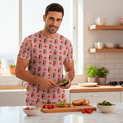 Pijama Masculino Personalizado Rosa com Fotos Presente Dia Namorados Personalização Visualização 3D