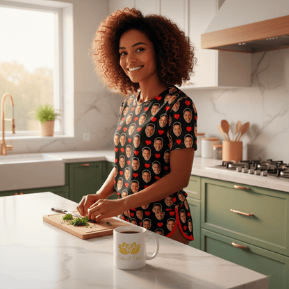 Pijama Feminino Personalizado Preto com Fotos - Presente Namorada Esposa