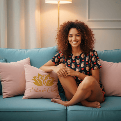Pijama Feminino Personalizado Preto com Fotos - Presente Namorada Esposa