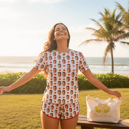 Pijama Feminino Personalizado Branco com Fotos Presente Romântico Casal