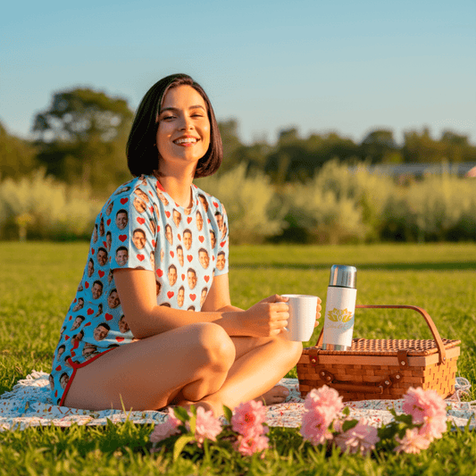 Pijama Feminino Personalizado Azul com Fotos Presente Aniversário Namoro