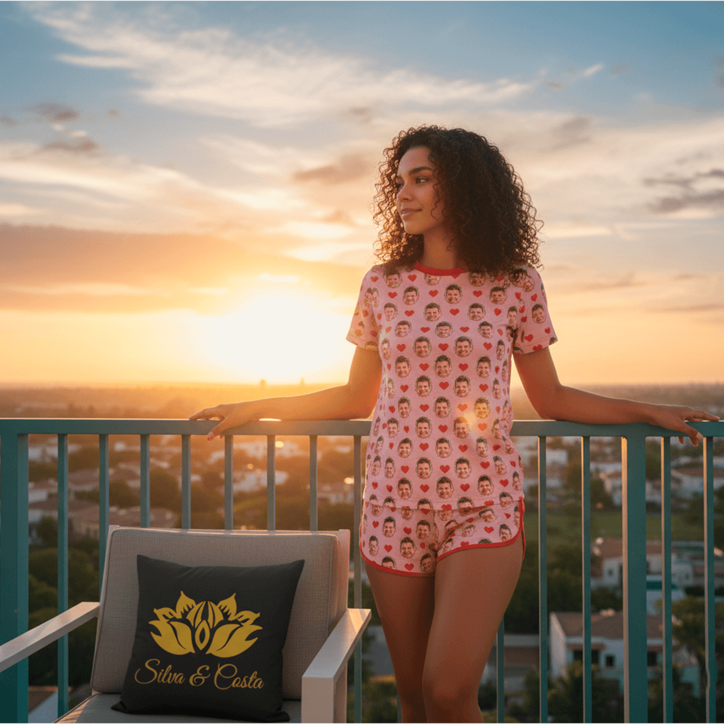 Pijama Feminino Personalizado Rosa com Fotos Presente Namorados Casal