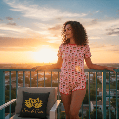 Pijama Feminino Personalizado Rosa com Fotos Presente Namorados Casal