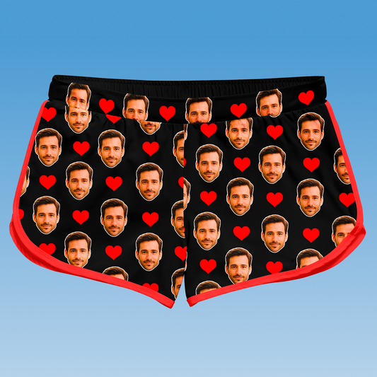 Shorts Doll Preto Personalizado Com Rostos e Corações Presente Casal