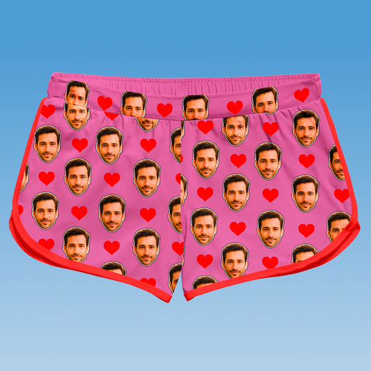 Shorts Doll Purpura Personalizado Com Rostos e Corações Presente Casal