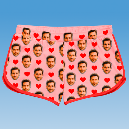 Shorts Doll Rosa Personalizado Com Rostos e Corações Presente Casal