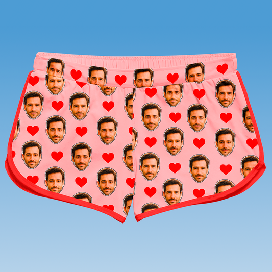 Shorts Doll Rosa Personalizado Com Rostos e Corações Presente Casal
