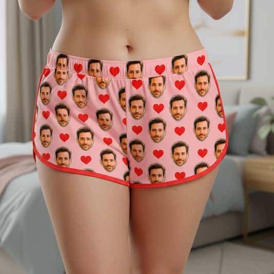 Shorts Doll Rosa Personalizado Com Rostos e Corações Presente Casal