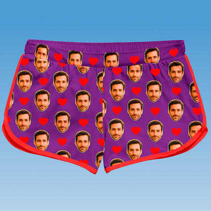 Shorts Doll Roxo Personalizado Com Rostos e Corações Presente Casal
