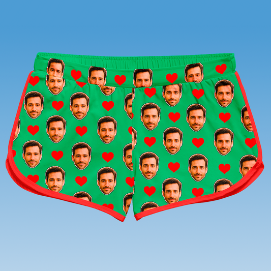Shorts Doll Verde Personalizado Com Rostos e Corações Presente Casal