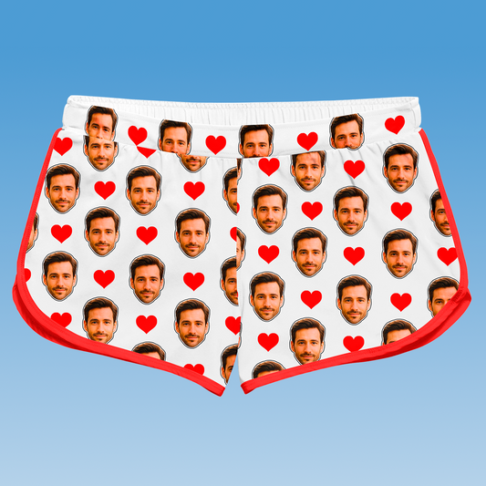 Shorts Doll Branco Personalizado Com Rostos e Corações Presente Casal