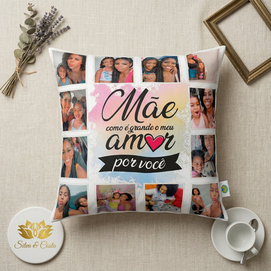 Almofada personalizada 40x40 com colagem de fotos | Presente Dia das Mães