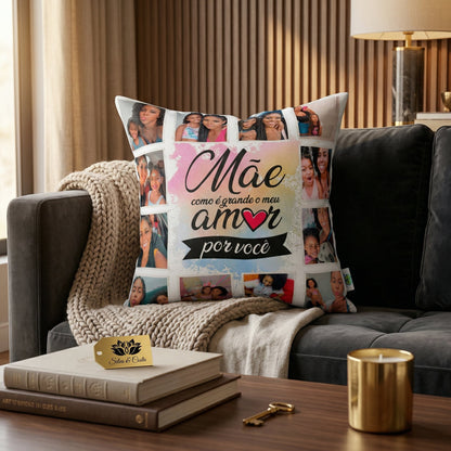 Almofada personalizada 40x40 com colagem de fotos | Presente Dia das Mães