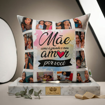 Almofada personalizada 40x40 com colagem de fotos | Presente Dia das Mães