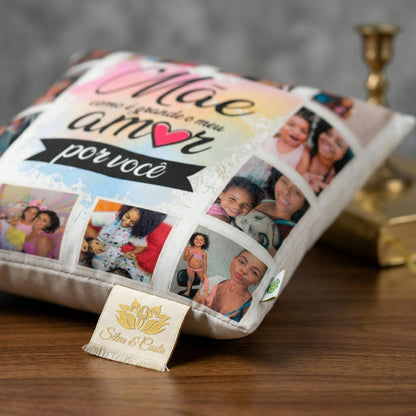 Almofada personalizada 40x40 com colagem de fotos | Presente Dia das Mães