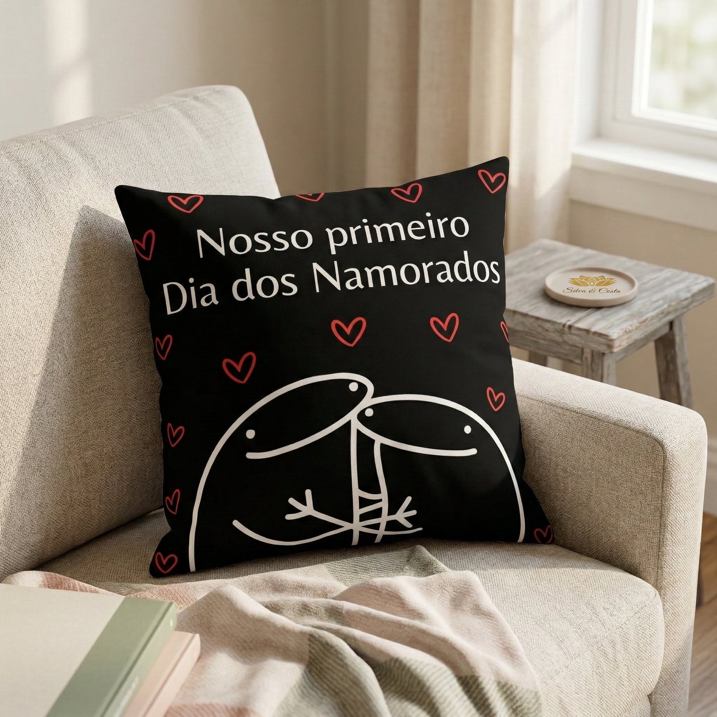 Almofada Personalizada casal com frase e ilustração | Dia dos Namorados