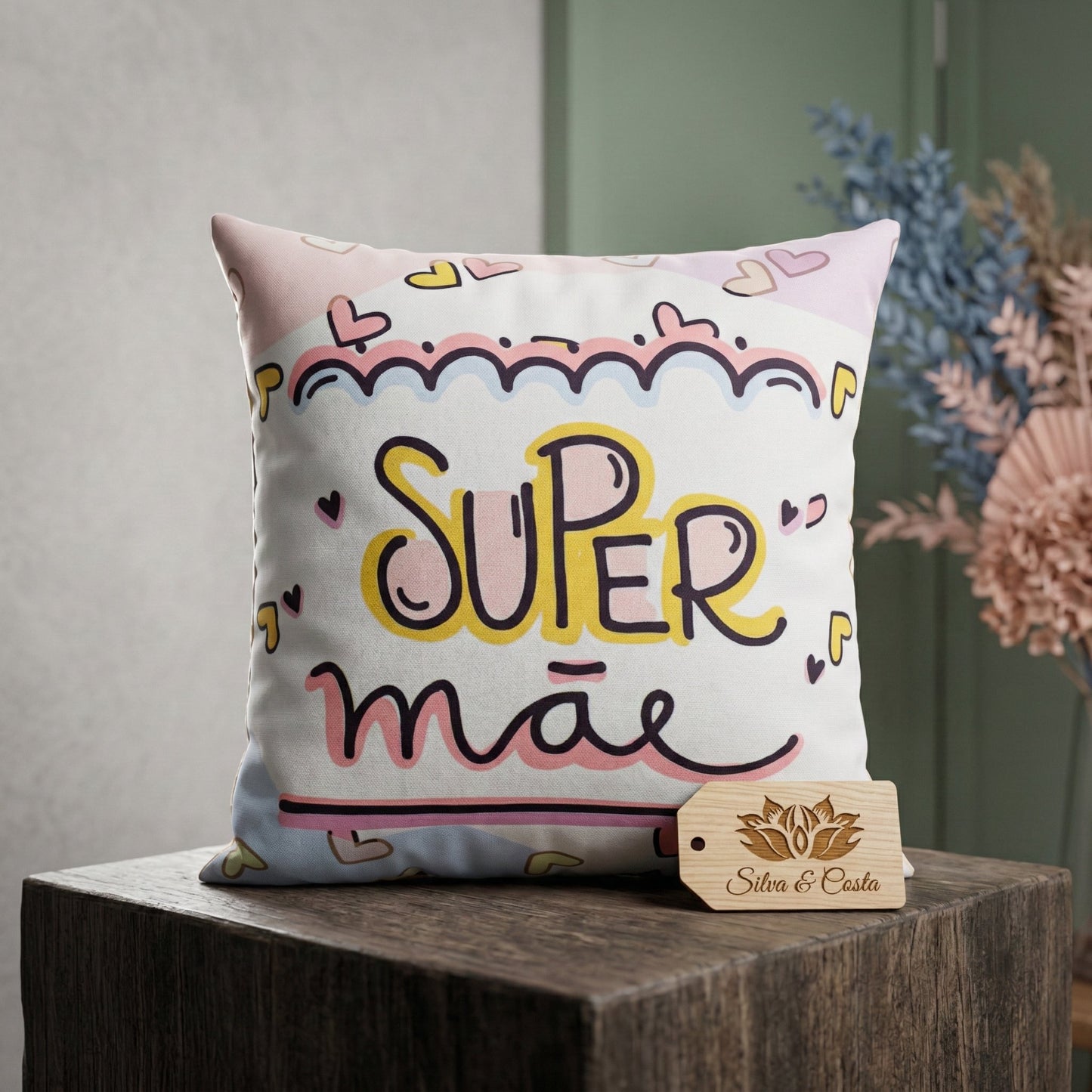 Almofada decorativa personalizada com frase 'Super Mãe' — Presente Dia das Mães
