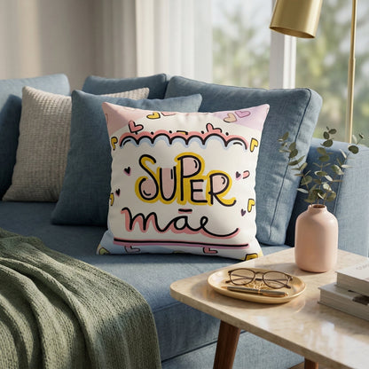 Almofada decorativa personalizada com frase 'Super Mãe' — Presente Dia das Mães