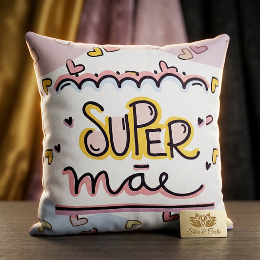 Almofada decorativa personalizada com frase 'Super Mãe' — Presente Dia das Mães