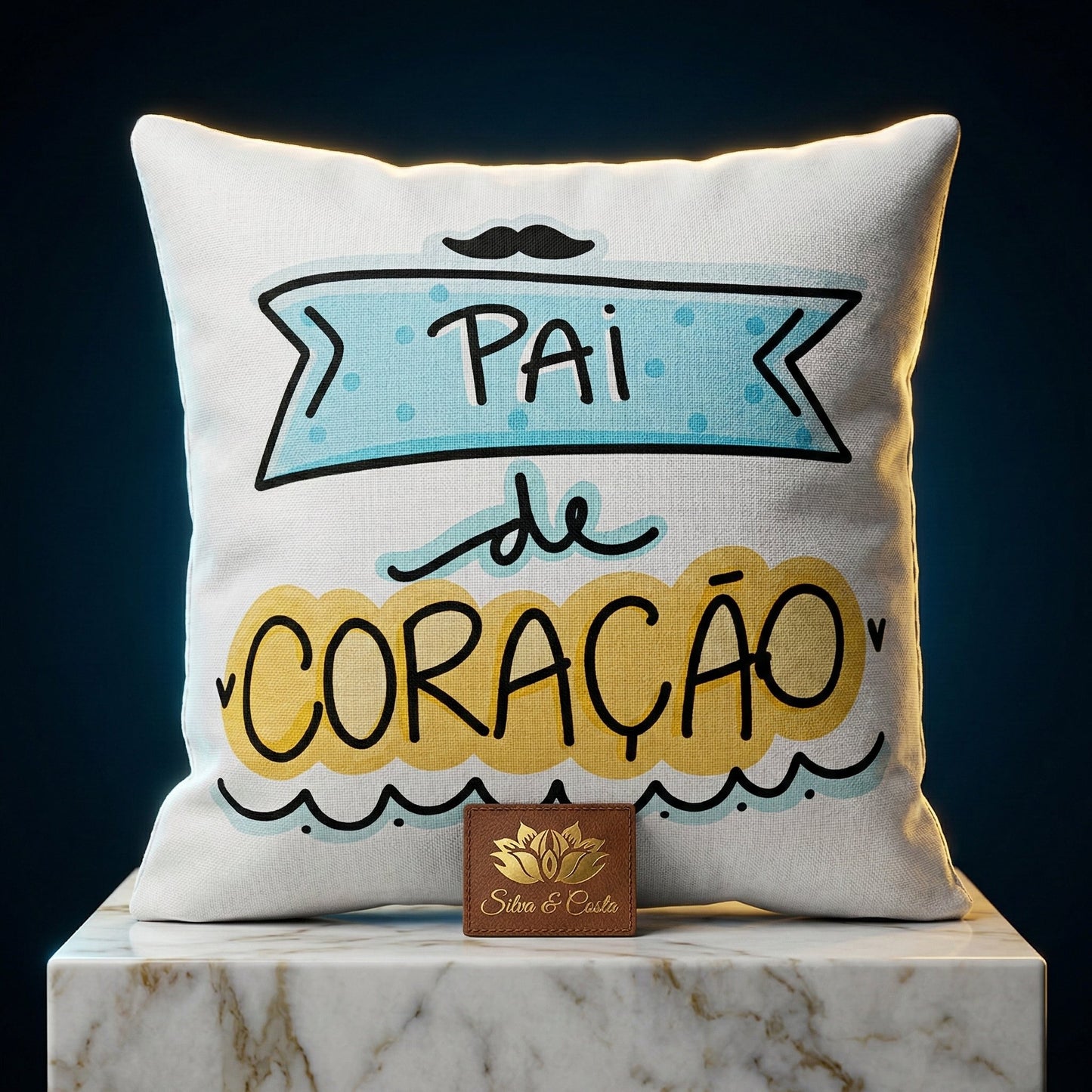 Almofada Dia dos Pais Personalizada com Frase e Bigode — Presente Dia dos Pais