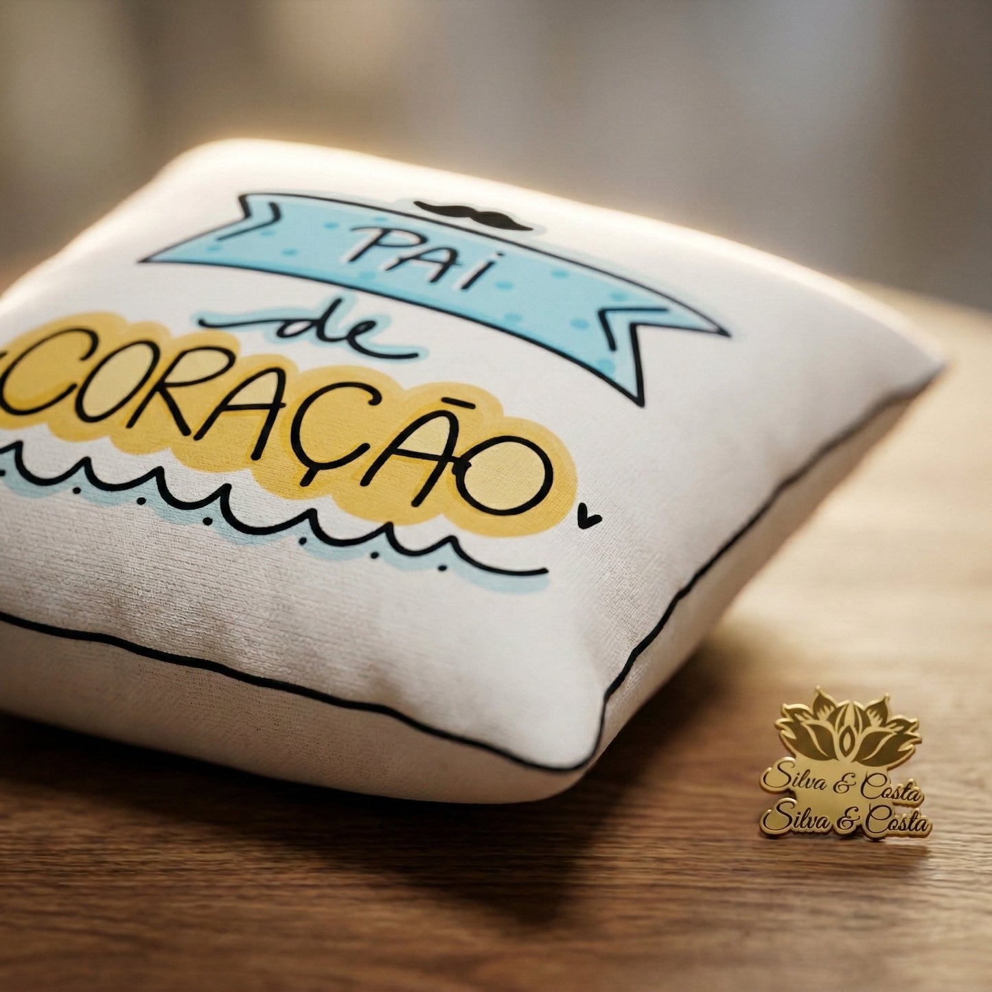 Almofada Dia dos Pais Personalizada com Frase e Bigode — Presente Dia dos Pais