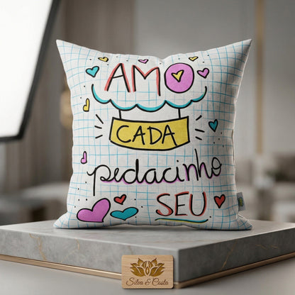 Almofada personalizada com foto e frase estilo doodle — Presente romântico casal