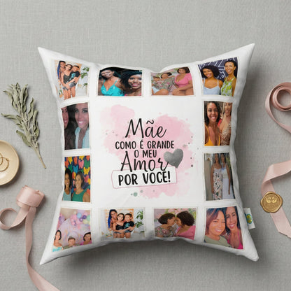 Almofada Personalizada com Foto e Frase — Presente Dia das Mães