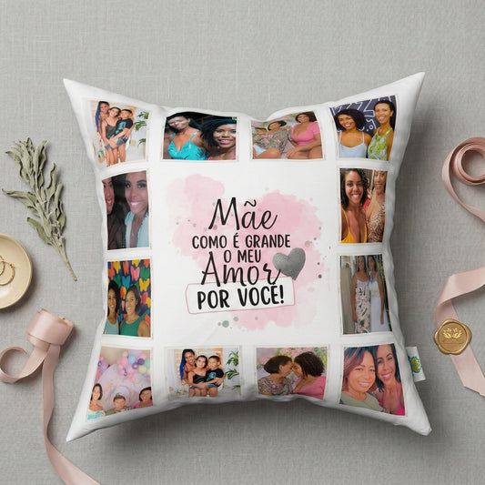 Almofada Personalizada com Foto e Frase — Presente Dia das Mães