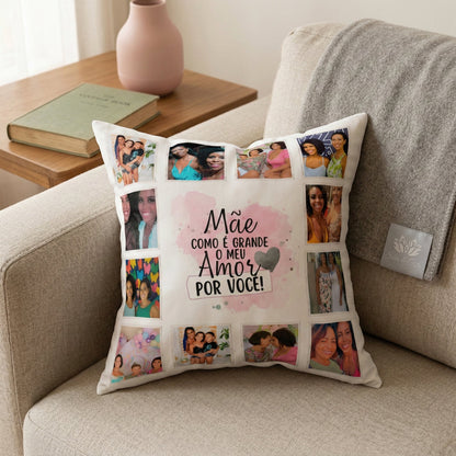 Almofada Personalizada com Foto e Frase — Presente Dia das Mães