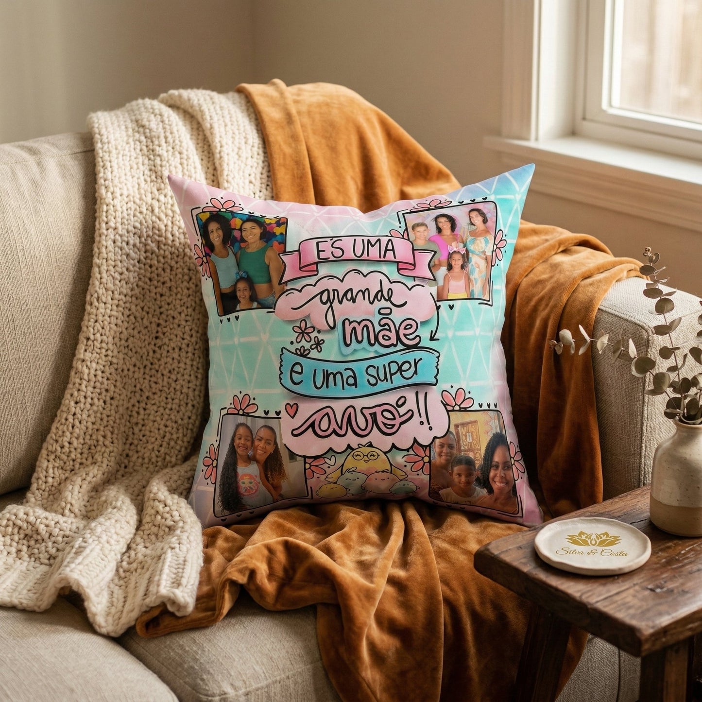 Almofada Personalizada com Foto e Frase — Presente Dia das Mães 40x40