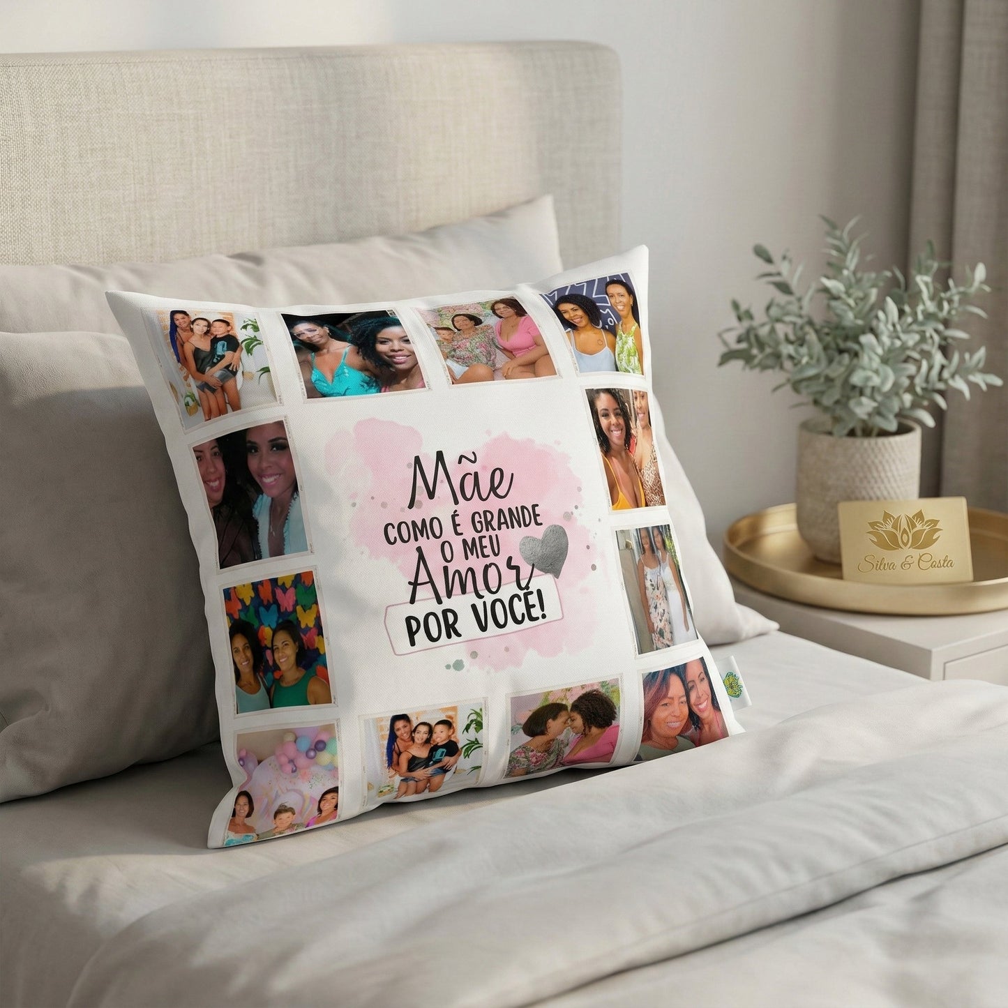 Almofada Personalizada com Foto e Frase — Presente Dia das Mães