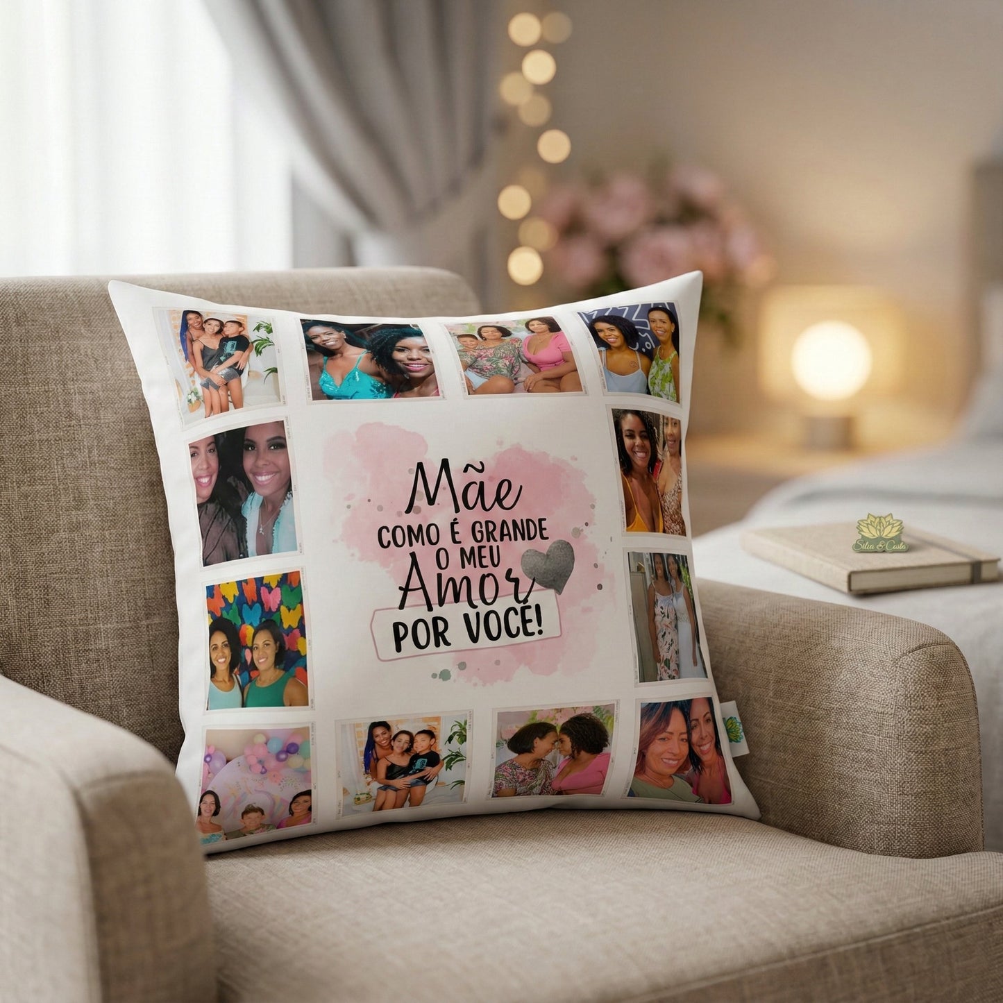Almofada Personalizada com Foto e Frase — Presente Dia das Mães