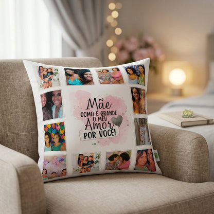 Almofada Personalizada com Foto e Frase — Presente Dia das Mães