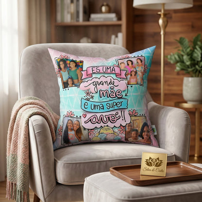 Almofada Personalizada com Foto e Frase — Presente Dia das Mães 40x40