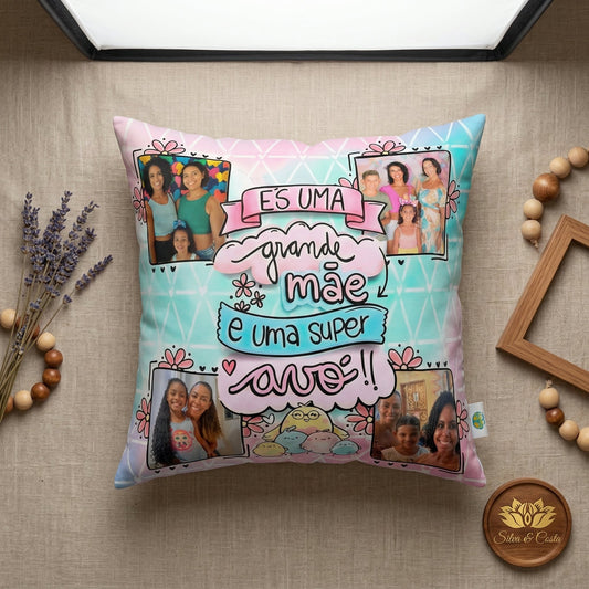 Almofada Personalizada com Foto e Frase — Presente Dia das Mães 40x40
