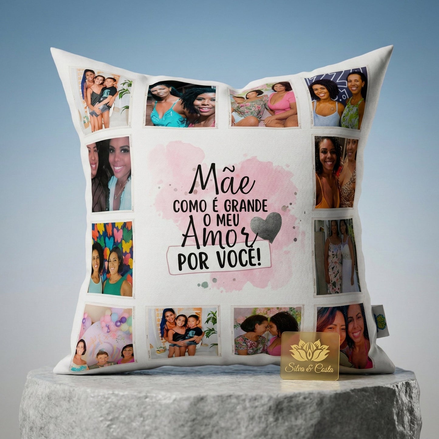 Almofada Personalizada com Foto e Frase — Presente Dia das Mães