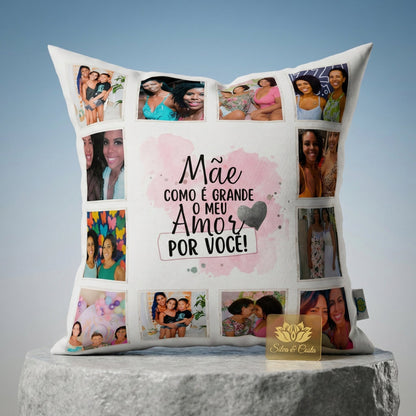 Almofada Personalizada com Foto e Frase — Presente Dia das Mães