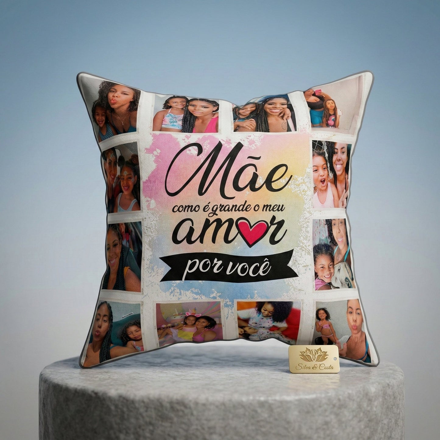 Almofada Personalizada com Foto e Frase — Presente Dia das Mães