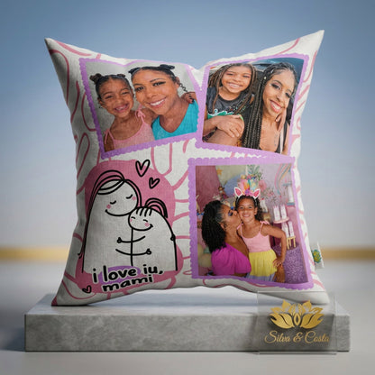 Almofada Personalizada com Foto e Frase — Presente Dia das Mães 40x40