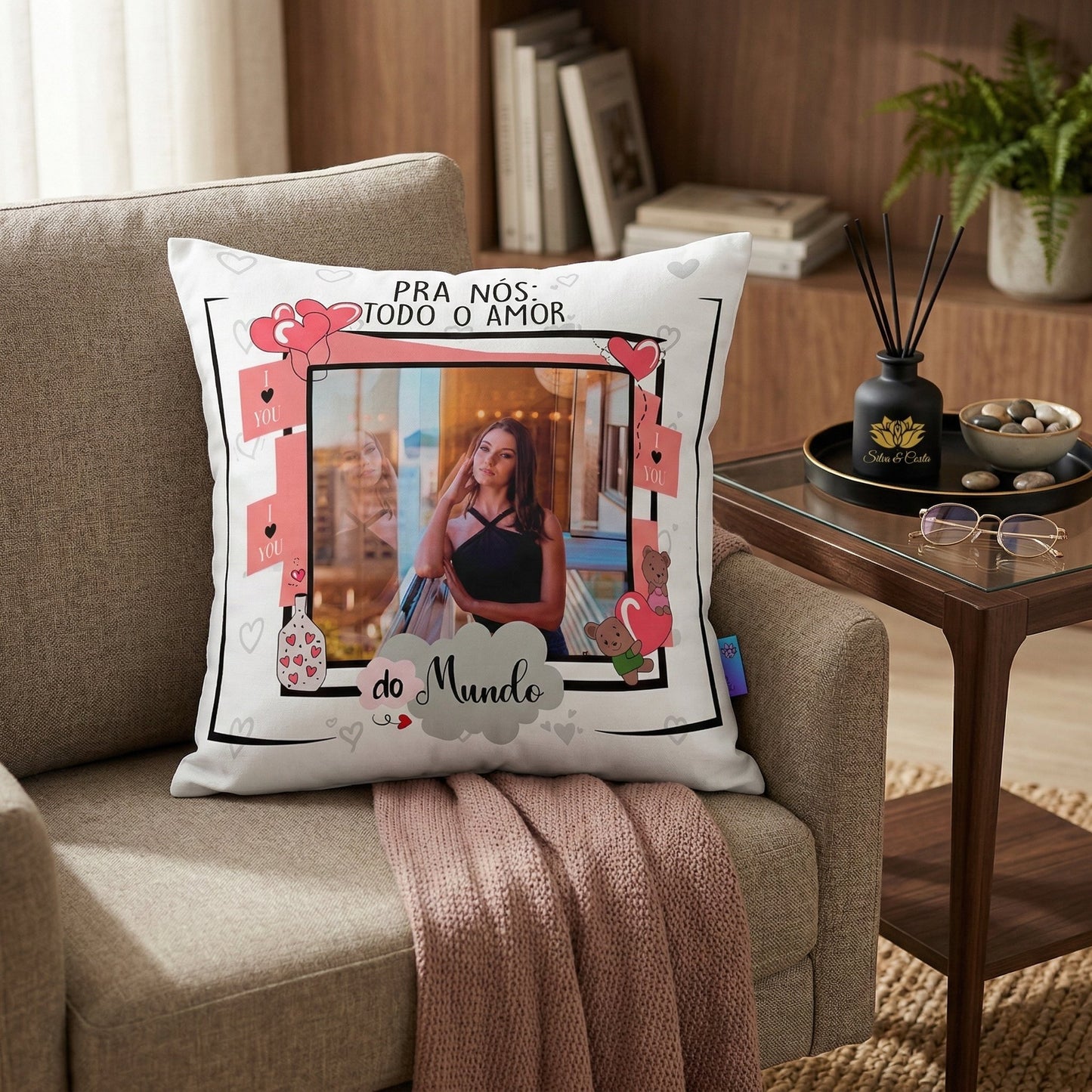 Almofada Personalizada com Foto e Frase — Presente Romântico para Namorado(a)