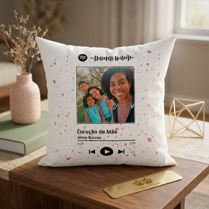 Almofada Personalizada com Foto e Música — Presente Dia das Mães 40x40