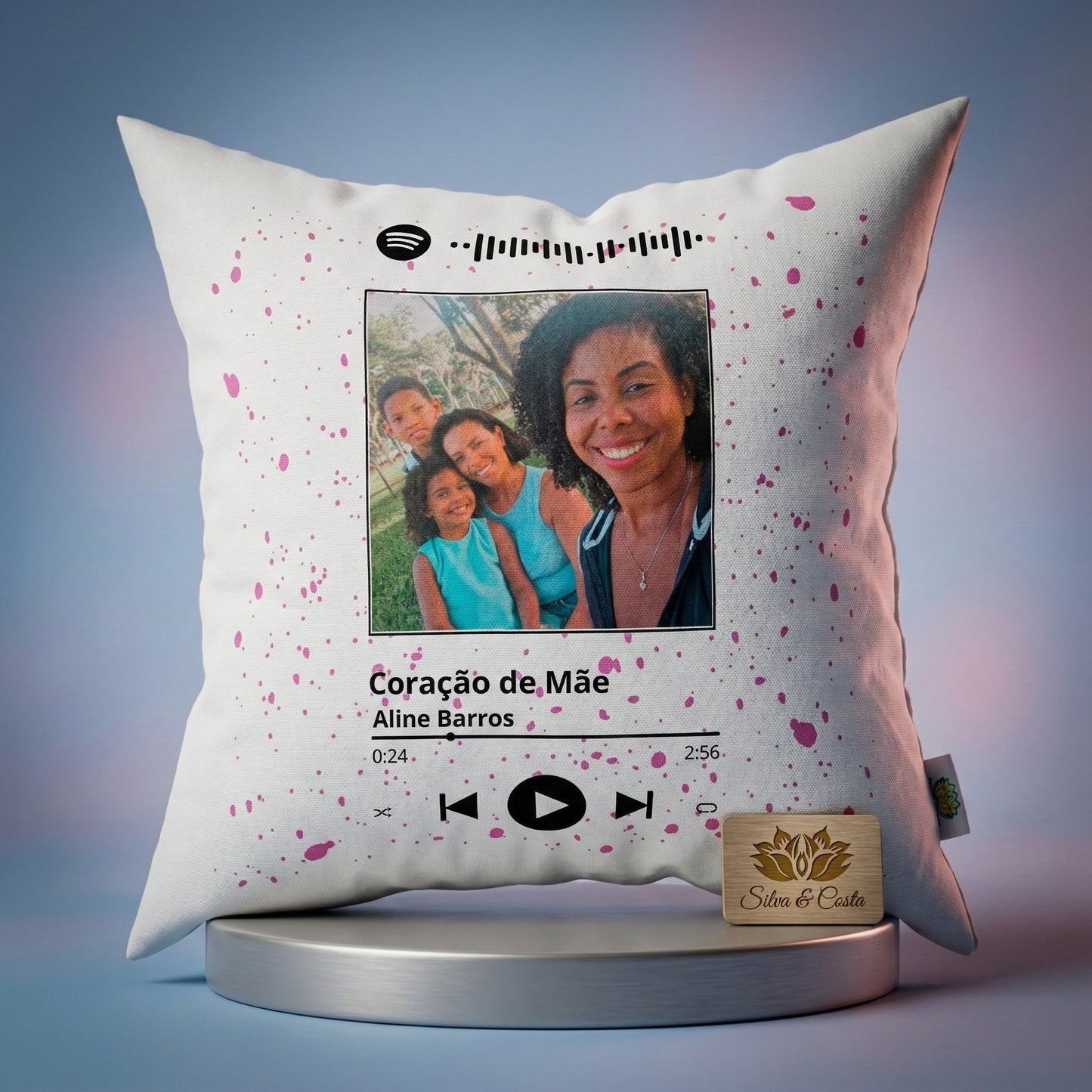 Almofada Personalizada com Foto e Música — Presente Dia das Mães 40x40