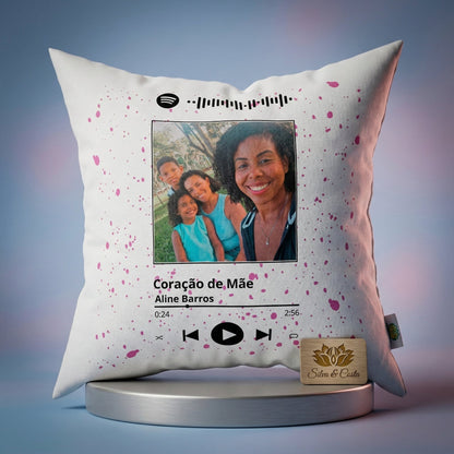 Almofada Personalizada com Foto e Música — Presente Dia das Mães 40x40
